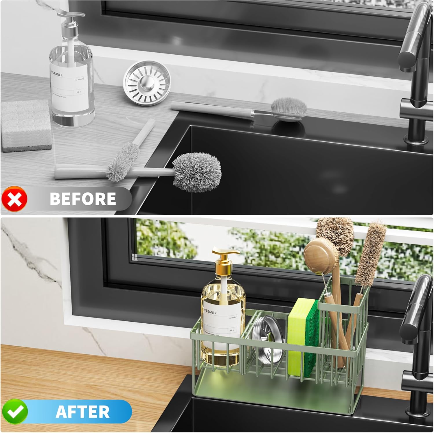Stainless Steel Sink Organizer with Brush